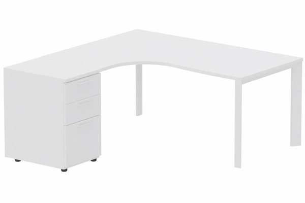 Gamme K7 - Plans compacts - Plan Compact 90° asymétrique 160x162x80/60cm retour à gauche avec caisson HB bois 3 tiroirs blanc/blanc - sur délai