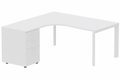 Plan Compact 90° asymétrique 180x162x80/60cm retour à gauche avec caisson HB bois 3 tiroirs blanc/blanc - sur délai
