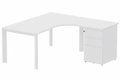 Plan Compact 90° asymétrique 180x162x80/60cm retour à droite avec caisson HB métal 3 tiroirs blanc/blanc - sur délai