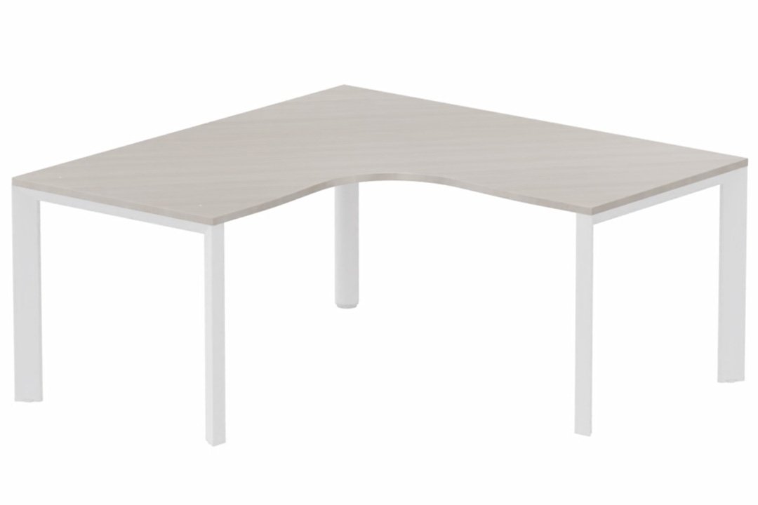 Plan Compact 90° symétrique 160x160/80cm structure pied d'angle, plateau acacia, structure blanc