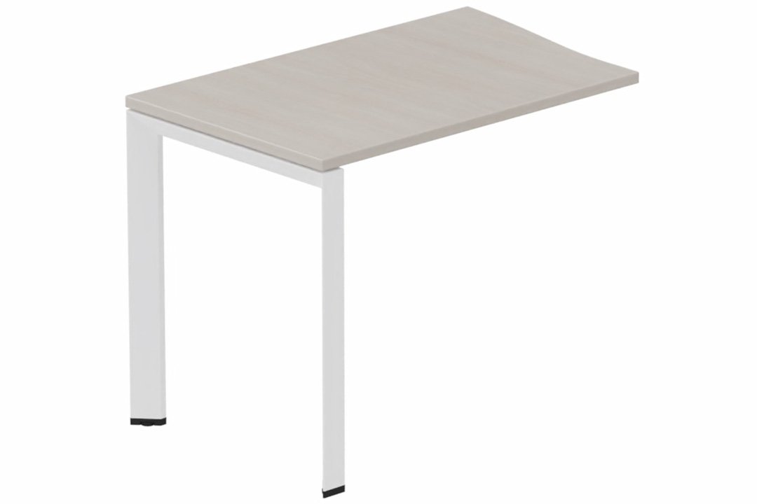 Retour vague à droite 90x60cm sur pied, plateau acacia, structure blanc