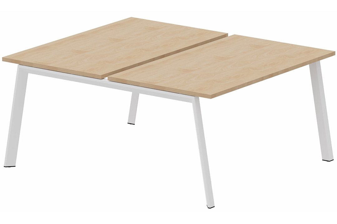 Bench départ 2 plateaux fixes 140 x 80 cm encombrement 140x165cm, plateau hêtre, structure blanc