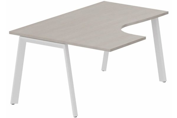 Gamme K8 - Plans compacts - Plan compact 90° asymétrique 180 x 120 x 80 / 60 cm, plateau acacia, structure blanc