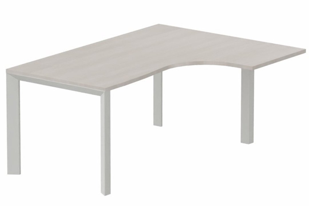 Plan Compact 90° asymétrique 180x120x80/60cm retour à droite, plateau acacia, structure aluminium