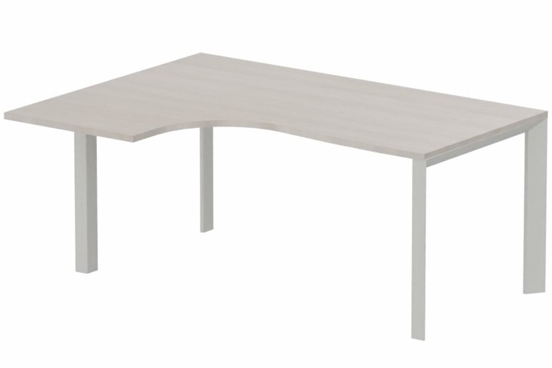 Plan Compact 90° asymétrique 180x120x80/60cm retour à gauche, plateau acacia, structure aluminium
