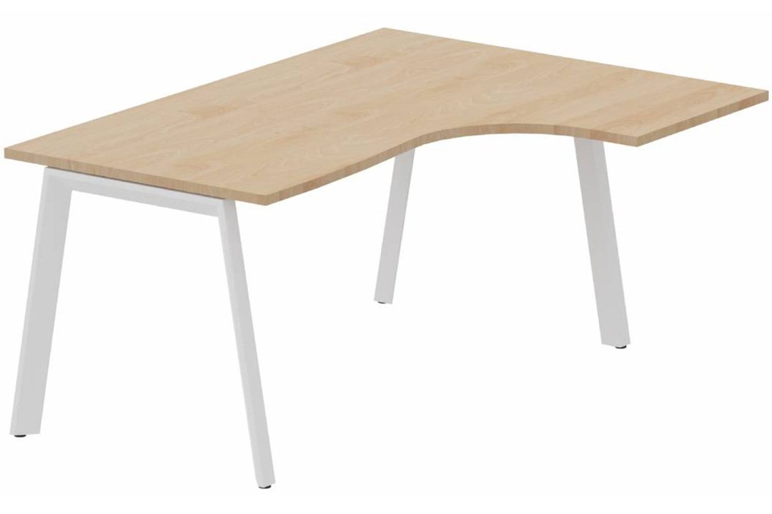 Plan compact 90° asymétrique 160 x 120 x 80 / 60 cm, plateau hêtre, structure blanc