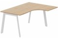 Plan compact 90° asymétrique 180 x 120 x 80 / 60 cm, plateau hêtre, structure blanc