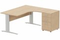K1 VDF BOIS Compact 90° asymétrique 160x162x80/60cm retour à droite avec caisson HB bois 3 tiroirs hêtre/aluminium