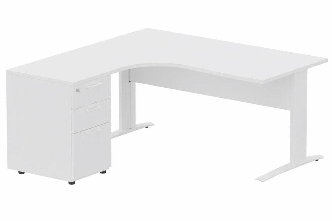 K1 VDF BOIS Compact 90° asymétrique 180x162x80/60cm retour à gauche avec caisson HB bois 3 tiroirs blanc/blanc - sur délai