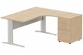 K1 VDF METAL Compact 90° asymétrique 160x162x80/60cm retour à droite avec caisson HB bois 3 tiroirs hêtre/aluminium