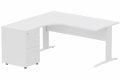 K1 VDF METAL Compact 90° asymétrique 160x162x80/60cm retour à gauche avec caisson HB bois 3 tiroirs blanc/blanc - sur délai