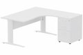 K1 VDF METAL Compact 90° asymétrique 160x162x80/60cm retour à droite avec caisson HB bois 3 tiroirs blanc/blanc - sur délai