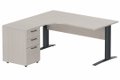 K1 Voile de fond Bois - Plan compact 90° asymétrique 180x162x80/60cm avec caisson HB bois 3 tiroirs - retour à gauche -Finitions : PLATEAUX: ACACIA (AK) / PIETEMENTS: ANTHRACITE (AN) / CAISSONS MELAMINE: ACACIA (AK)