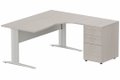 K1 VDF METAL Compact 90° asymétrique 160x162x80/60cm retour à droite avec caisson HB bois 3 tiroirs, plateau acacia, structur