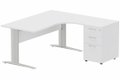 K1 VDF BOIS Compact 90° asymétrique 160x162x80/60cm retour à droite avec caisson HB bois 3 tiroirs blanc/aluminium - sur dél