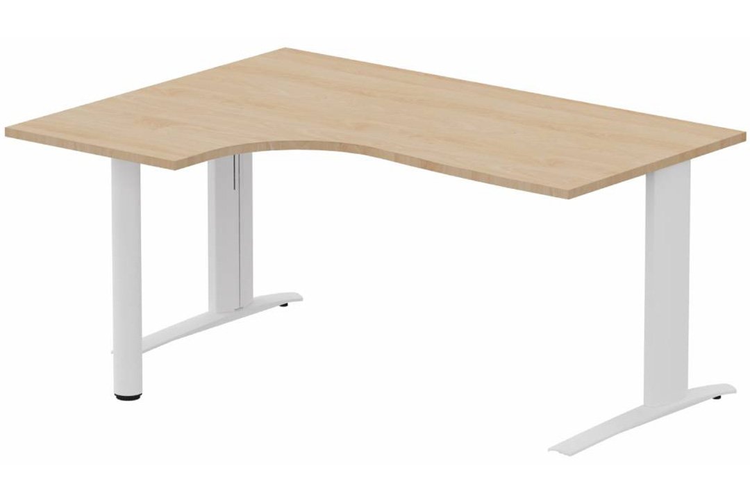 Plan compact 90° asymétrique, structure poutre, 180x120x80/60cm retour à gauche sur pied de soutien hêtre/blanc