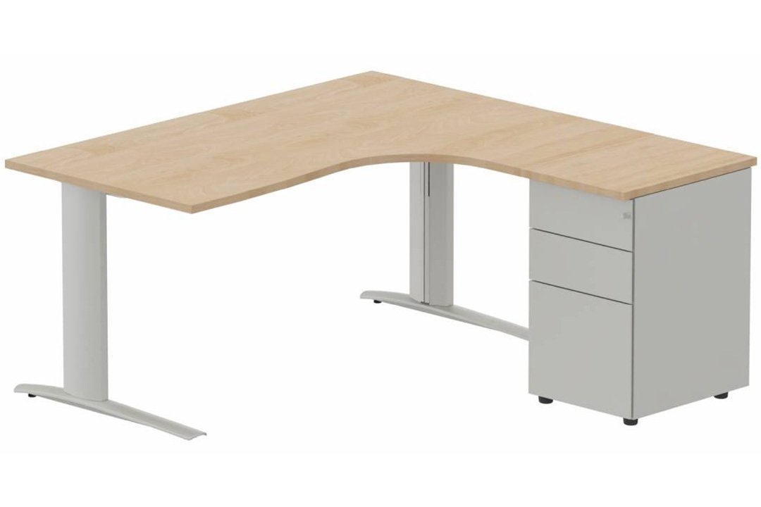 Bureau retour à droite, caisson métal, 160x162x80cm