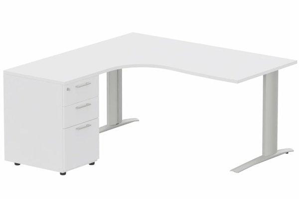 Gamme K1 - Plans compacts - Bureau retour à gauche, caisson mélaminé, 160x162x80cm