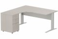 K1 VDF METAL Compact 90° asymétrique 160x162x80/60cm retour à gauche avec caisson HB bois 3 tiroirs, plateau acacia, structur