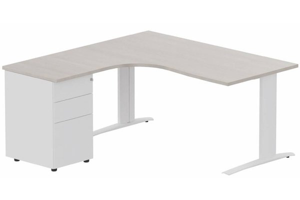 Gamme K1 - Plans compacts - Bureau retour à gauche, caisson métallique, 180x162x80cm