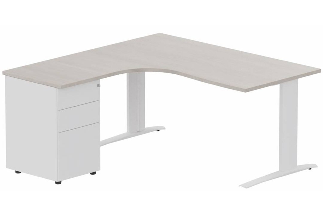 Bureau retour à gauche, caisson métallique, 180x162x80cm
