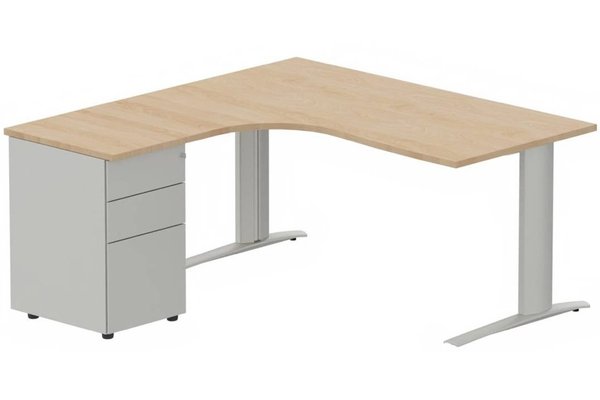 Gamme K1 - Plans compacts - Bureau retour à gauche, caisson métal, 160x162x80cm