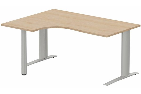 Gamme K1 - Plans compacts - Plan compact 90° asymétrique, structure poutre, 180x120x80/60cm retour à gauche sur pied de soutien hêtre/aluminium