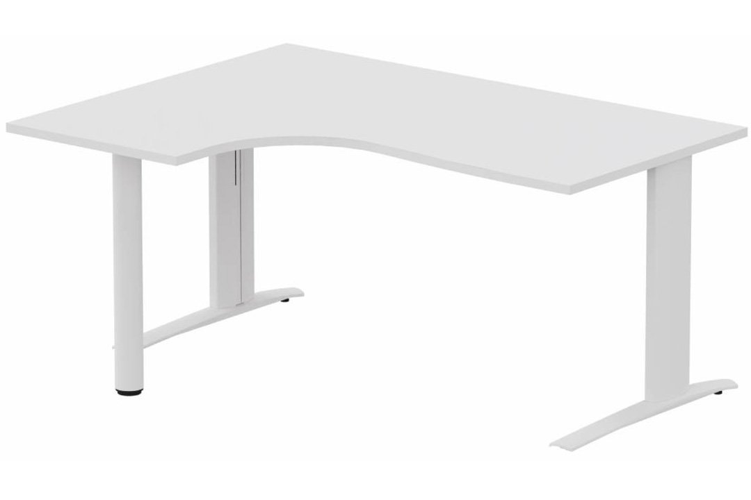 Plan compact 90° asymétrique, structure poutre, 180x120x80/60cm retour à gauche sur pied de soutien blanc/blanc