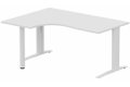 Plan compact 90° asymétrique, structure poutre, 180x120x80/60cm retour à gauche sur pied de soutien blanc/blanc