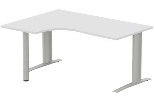 Gamme K1 - Plans compacts - Plan compact 90° asymétrique, structure poutre, 180x120x80/60cm retour à gauche sur pied de soutien blanc/aluminium