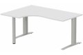 Plan compact 90° asymétrique, structure poutre, 180x120x80/60cm retour à gauche sur pied de soutien blanc/aluminium