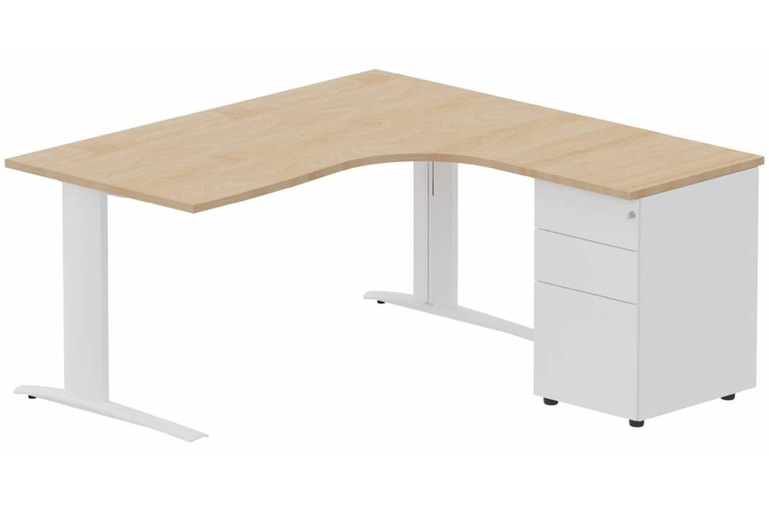 Bureau retour à droite, caisson métal, 160x162x80cm
