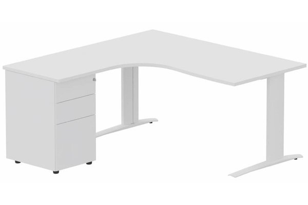 Gamme K1 - Plans compacts - Bureau retour à gauche, caisson métallique, 180x162x80cm