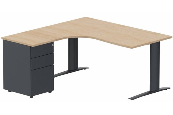 Gamme K1 - Plans compacts - Bureau retour à gauche, caisson métallique, 180x162x80cm