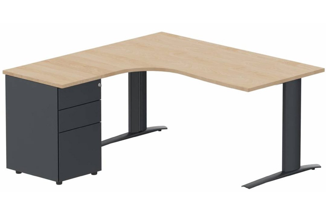 Bureau retour à gauche, caisson métallique, 180x162x80cm