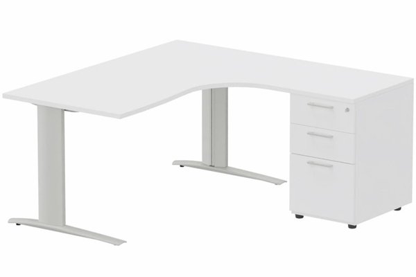 Gamme K1 - Plans compacts - Bureau retour à droite, caisson mélaminé, 180x162x80cm