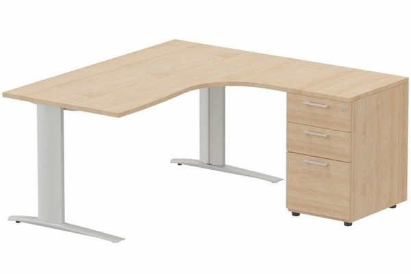 Gamme K1 - Plans compacts - Bureau retour à droite, caisson mélaminé, 160x162x80cm