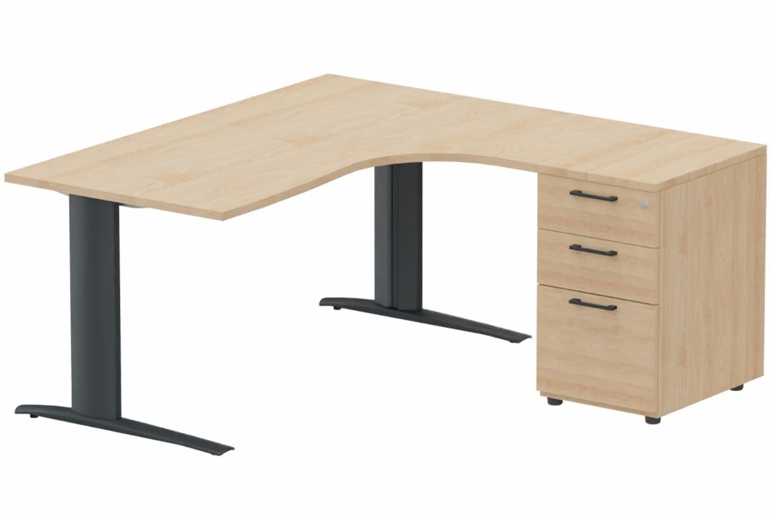Bureau retour à droite, caisson mélaminé, 160x162x80cm