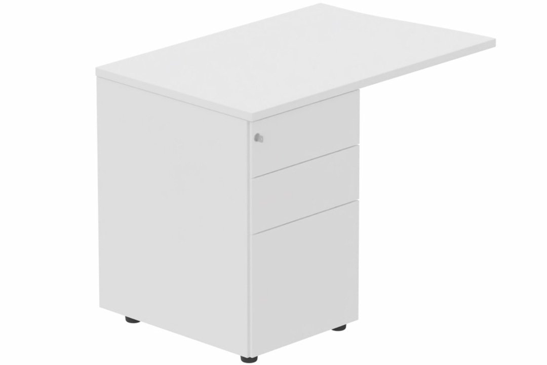 Retour vague à gauche 90x60cm sur caisson porteur métal 3 tiroirs blanc/blanc - sur délai