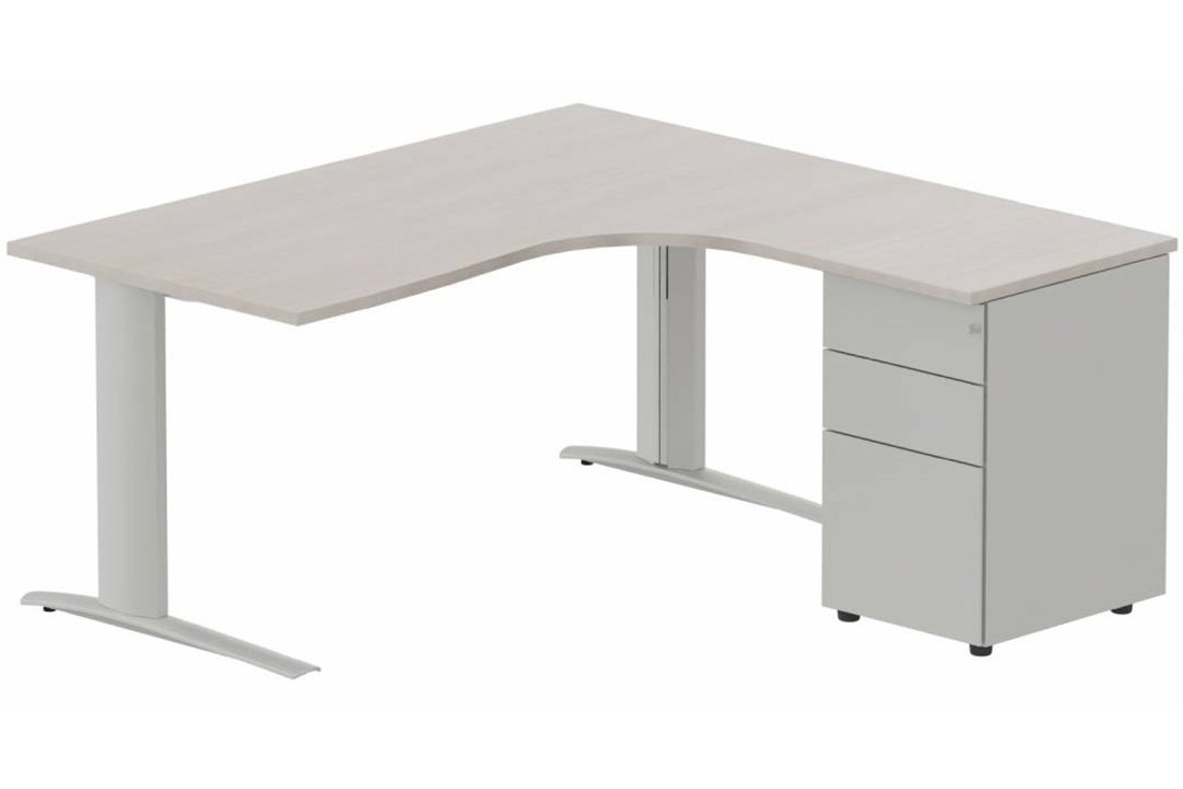 Bureau retour à droite, caisson métal, 160x162x80cm