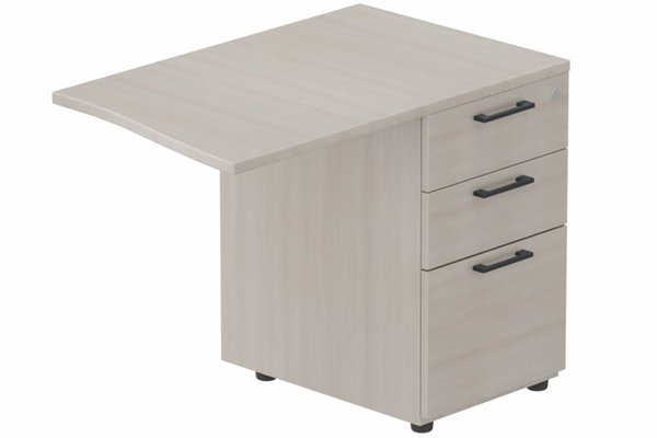 Gamme K2 - Extensions - Plans vagues - Retour vague à droite 90x60cm sur caisson porteur bois 3 tiroirs, plateau acacia, structure anthracite