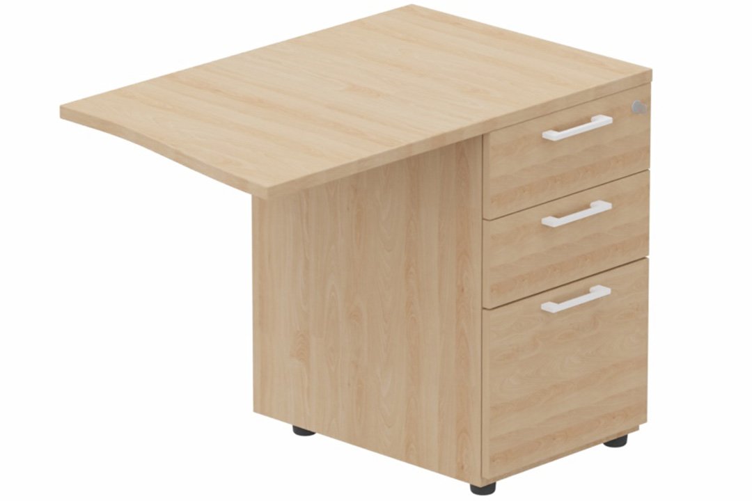 Retour vague à droite 90x60cm sur caisson porteur bois 3 tiroirs hêtre/blanc