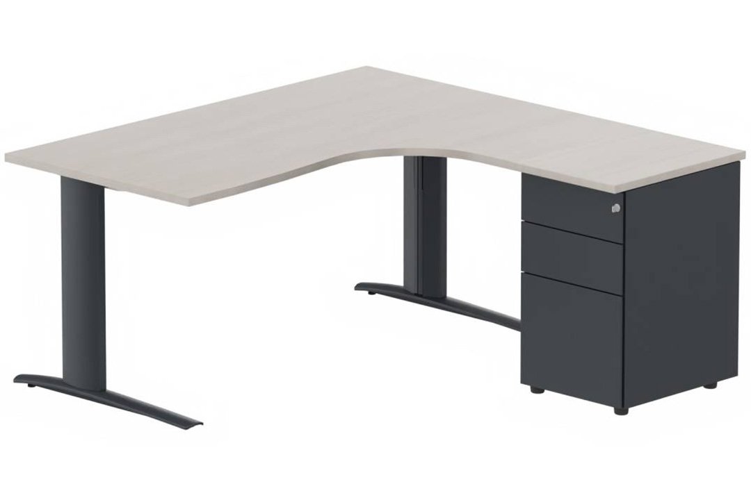 Bureau retour à droite, caisson métal, 160x162x80cm