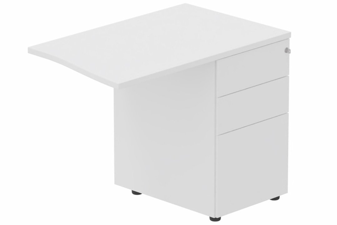 Retour vague à droite 90x60cm sur caisson porteur métal 3 tiroirs blanc/blanc - sur délai