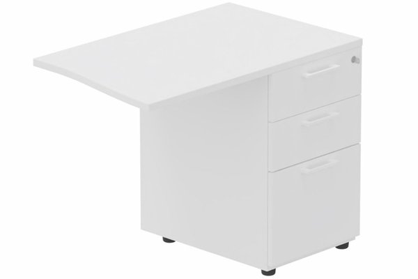 Gamme K3 - Extensions - Plans vagues - Retour vague à droite 90x60cm sur caisson porteur bois 3 tiroirs blanc/blanc - sur délai