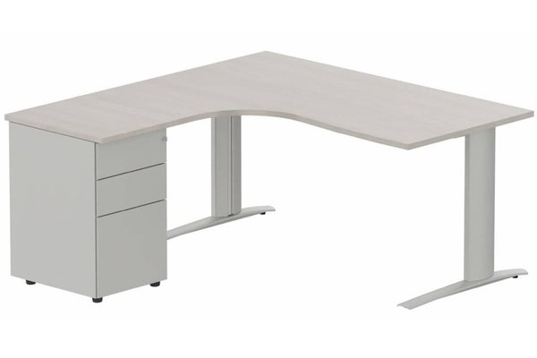 Gamme K1 - Plans compacts - Bureau retour à gauche, caisson métal, 180x162x80cm