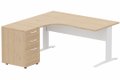 K1 VDF METAL Compact 90° asymétrique 160x162x80/60cm retour à gauche avec caisson HB bois 3 tiroirs hêtre/blanc