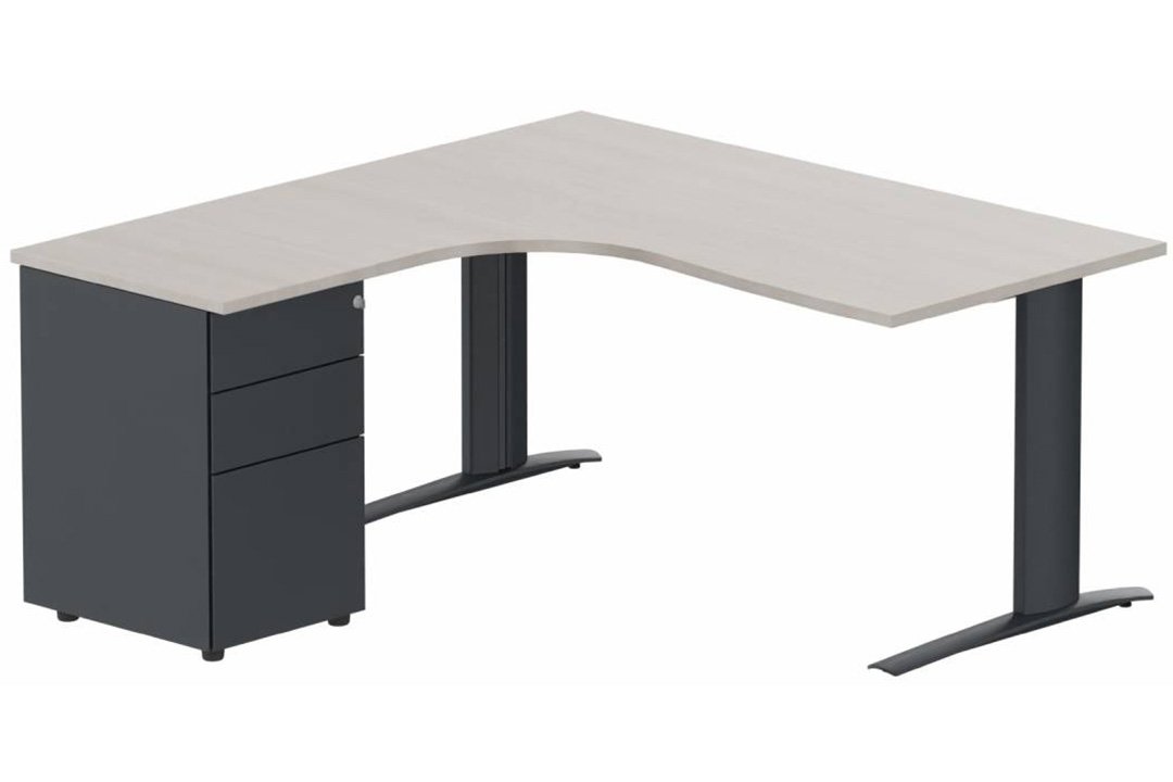 Bureau retour à gauche, caisson métallique, 180x162x80cm