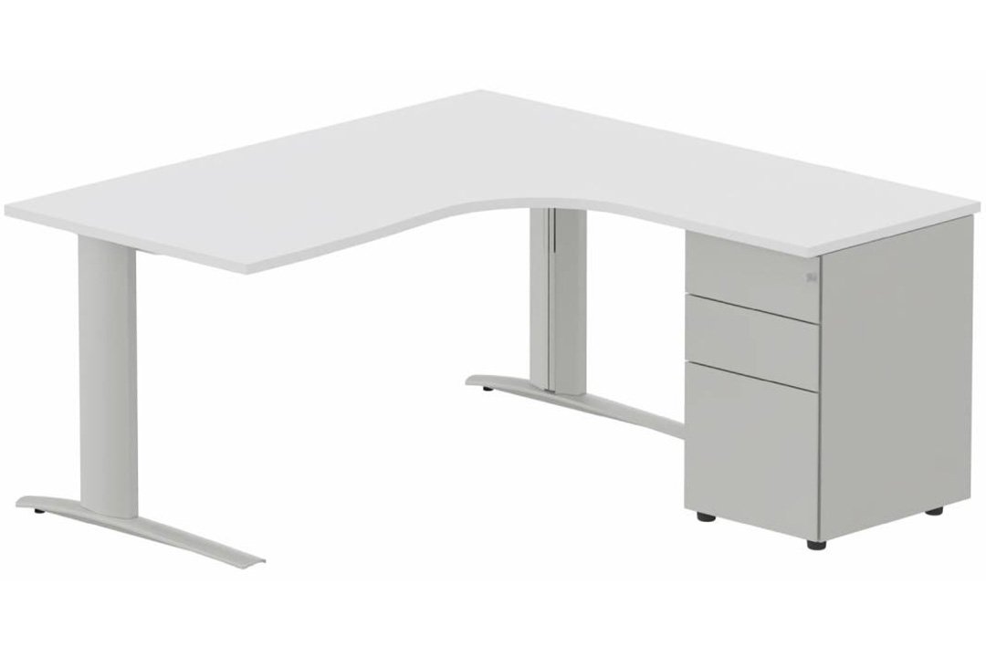 Bureau retour à droite, caisson métal, 160x162x80cm