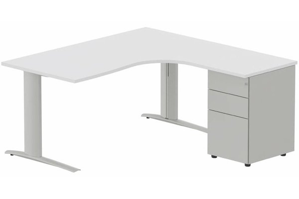 Gamme K1 - Plans compacts - Bureau retour à droite, caisson métal, 180x162x80cm
